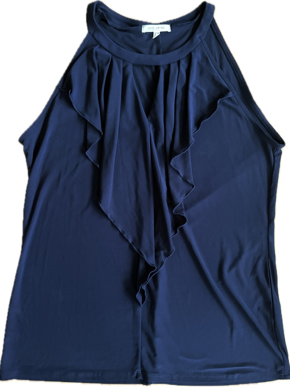Ava James Navy Ruffle-Front Halter Camisole